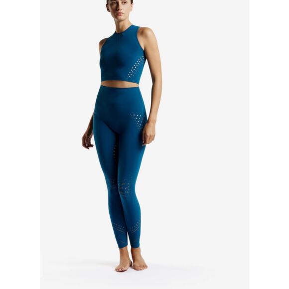 Fogal Womens Osmo Crop Top Aleen Leggings Set Size S/M Perforated Active Baltic - Picture 2 of 12